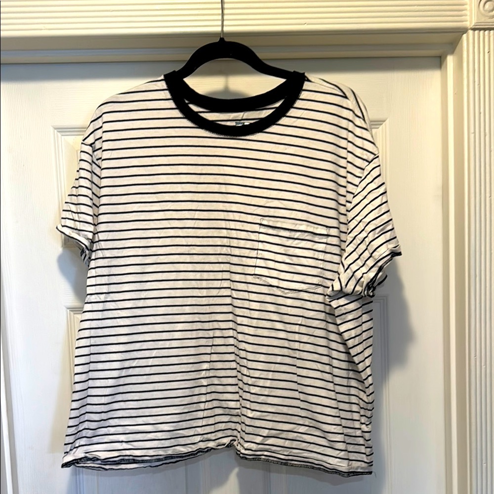 Torrid Black and White Striped Short Sleeve Tee